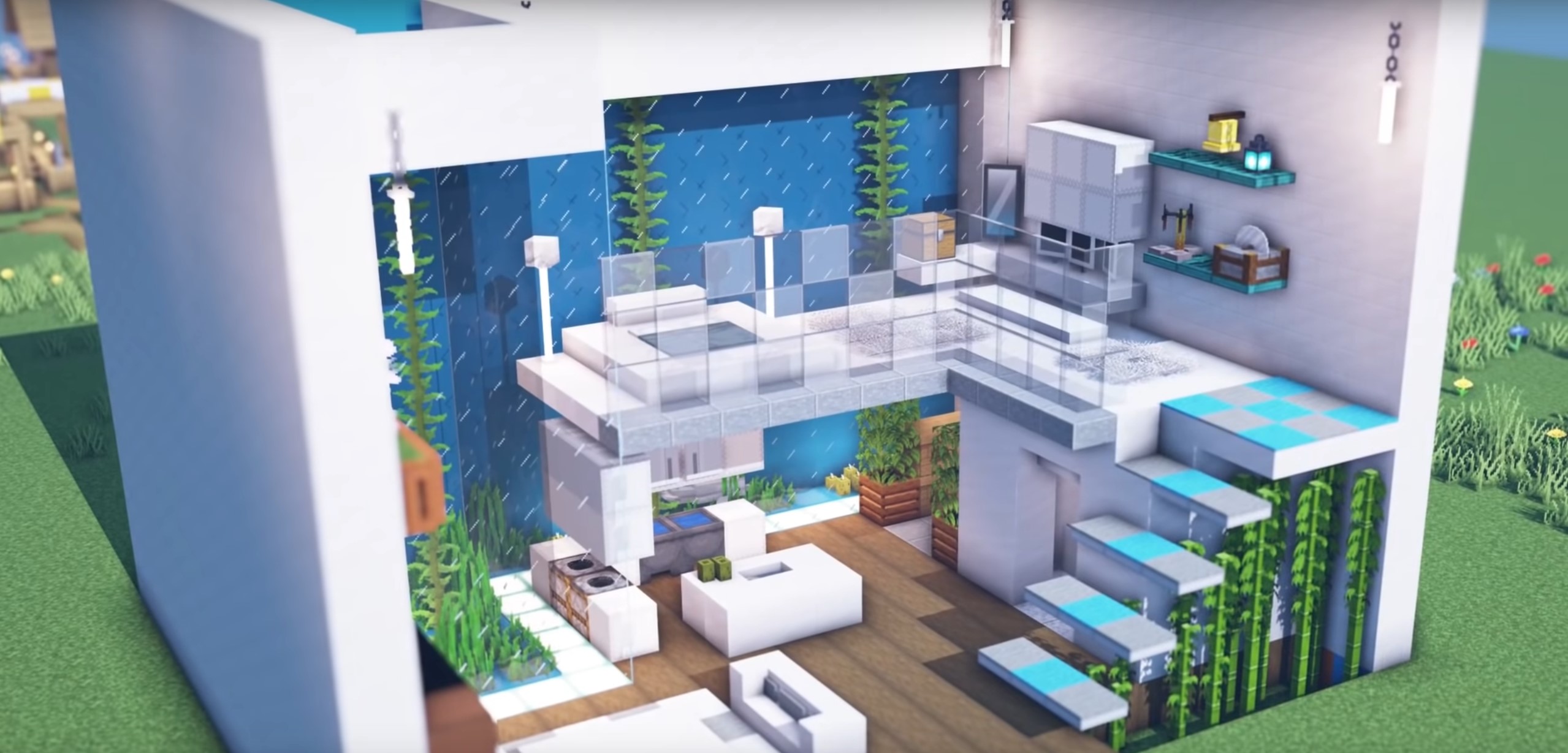 Minecraft Duplex house with Huge Aquarium idea