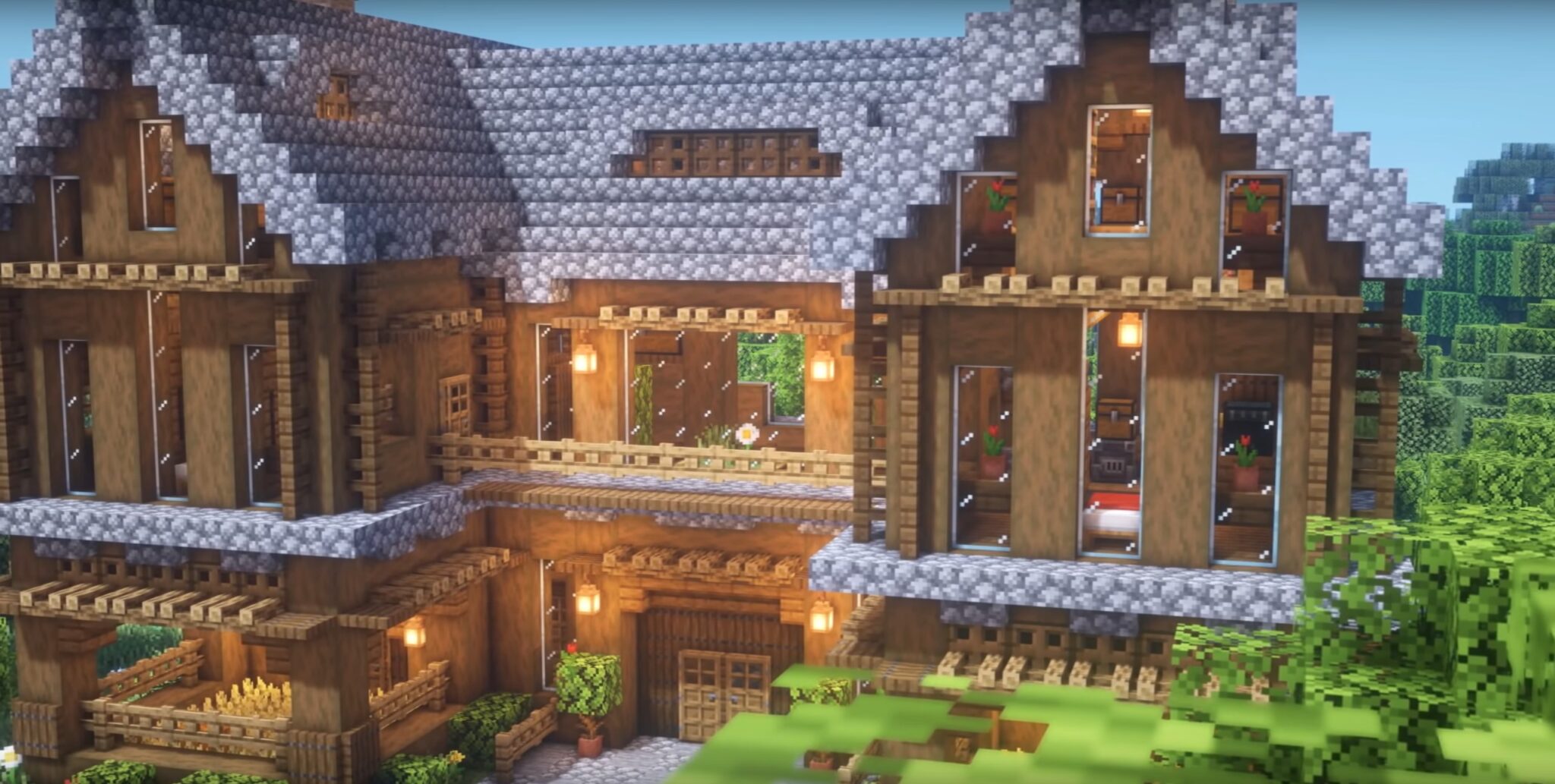What is the title of this picture ? Minecraft Large Spruce Mansion Ideas and Design