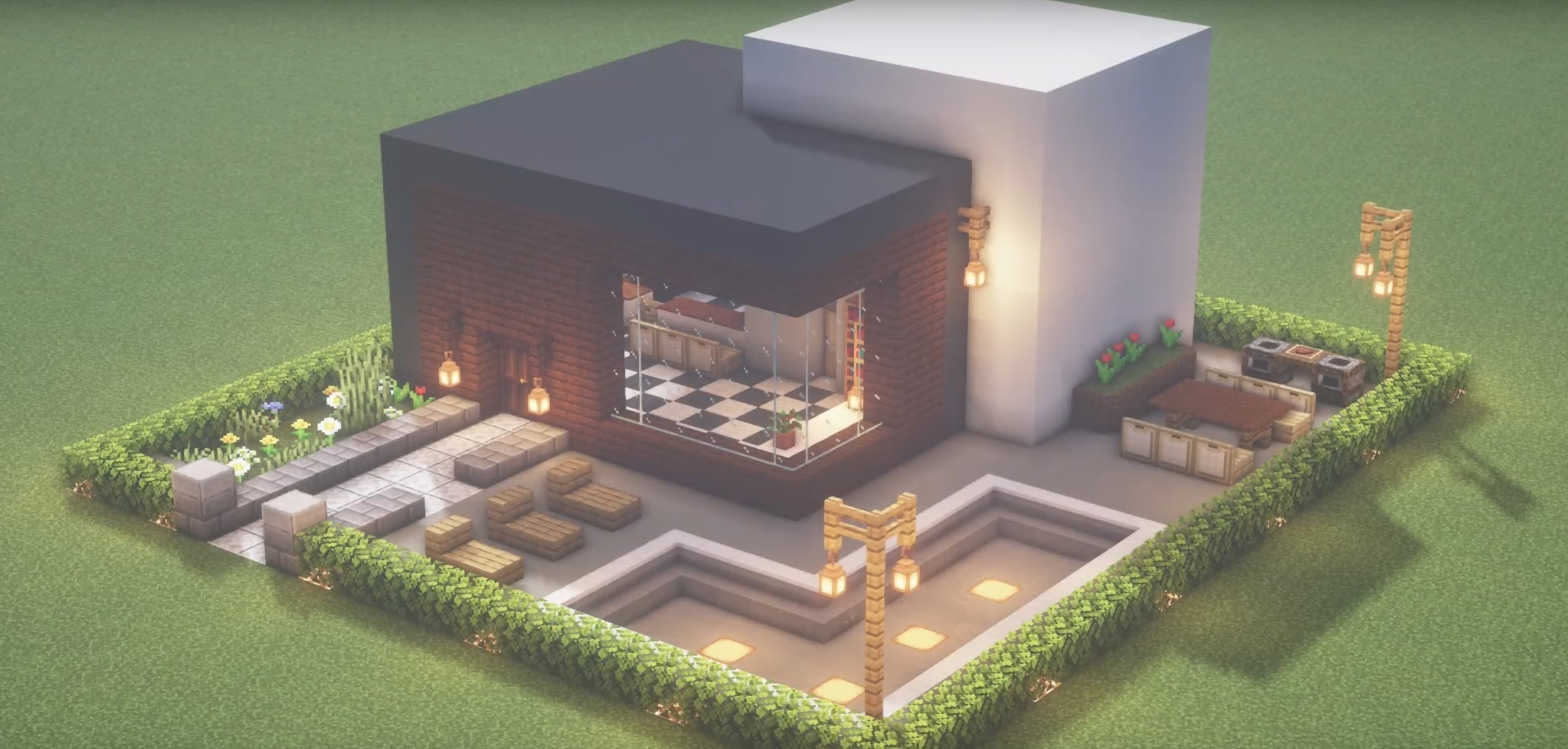 Minecraft One floor Small Modern House idea