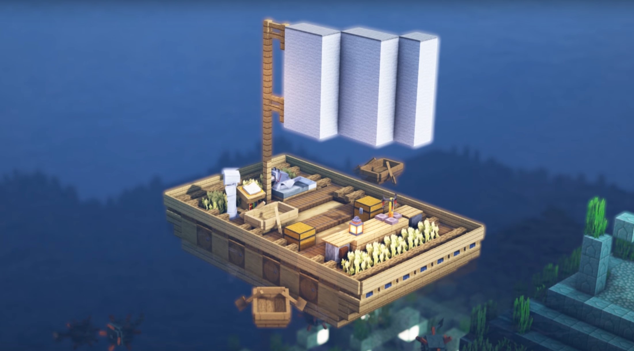 Minecraft Raft House on the Sea idea
