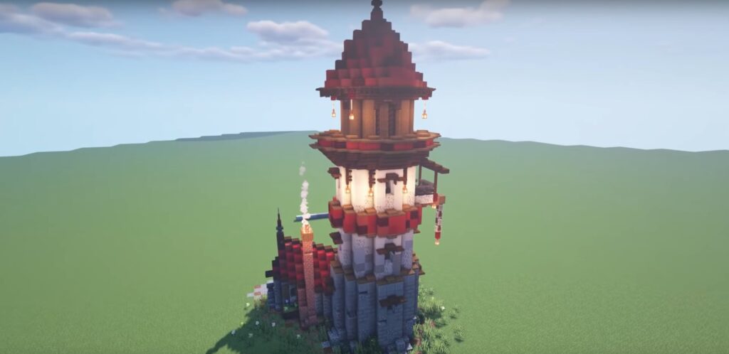 Minecraft Red roof Wizard Tower Ideas and Design