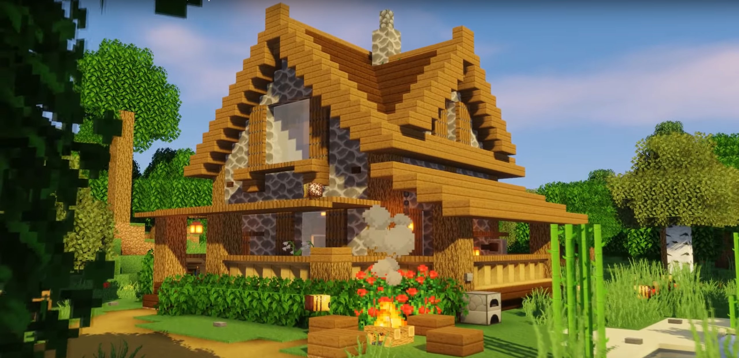Minecraft Simple Wooden House with a garden idea