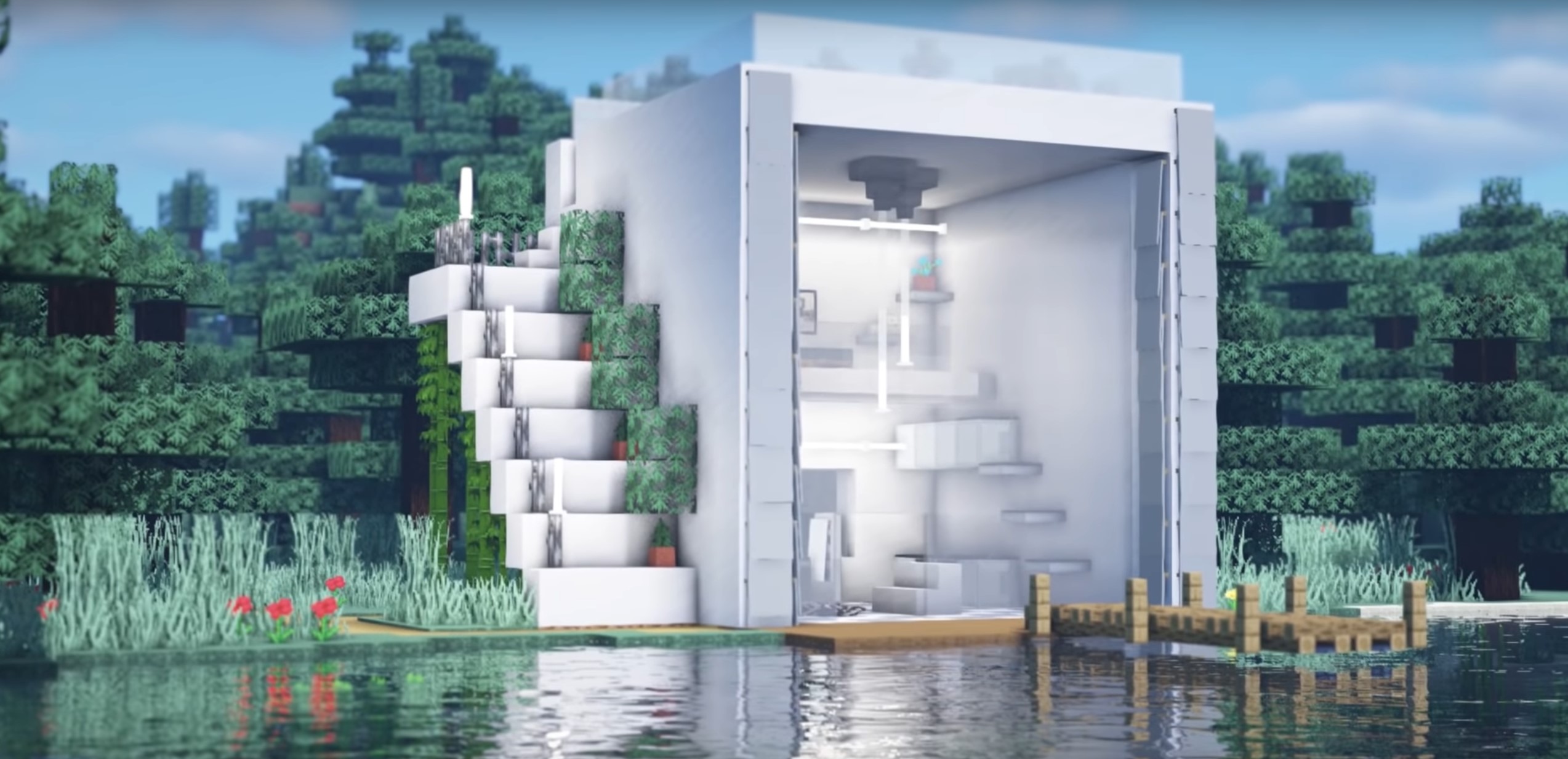 Minecraft Small Modern House on the lake idea