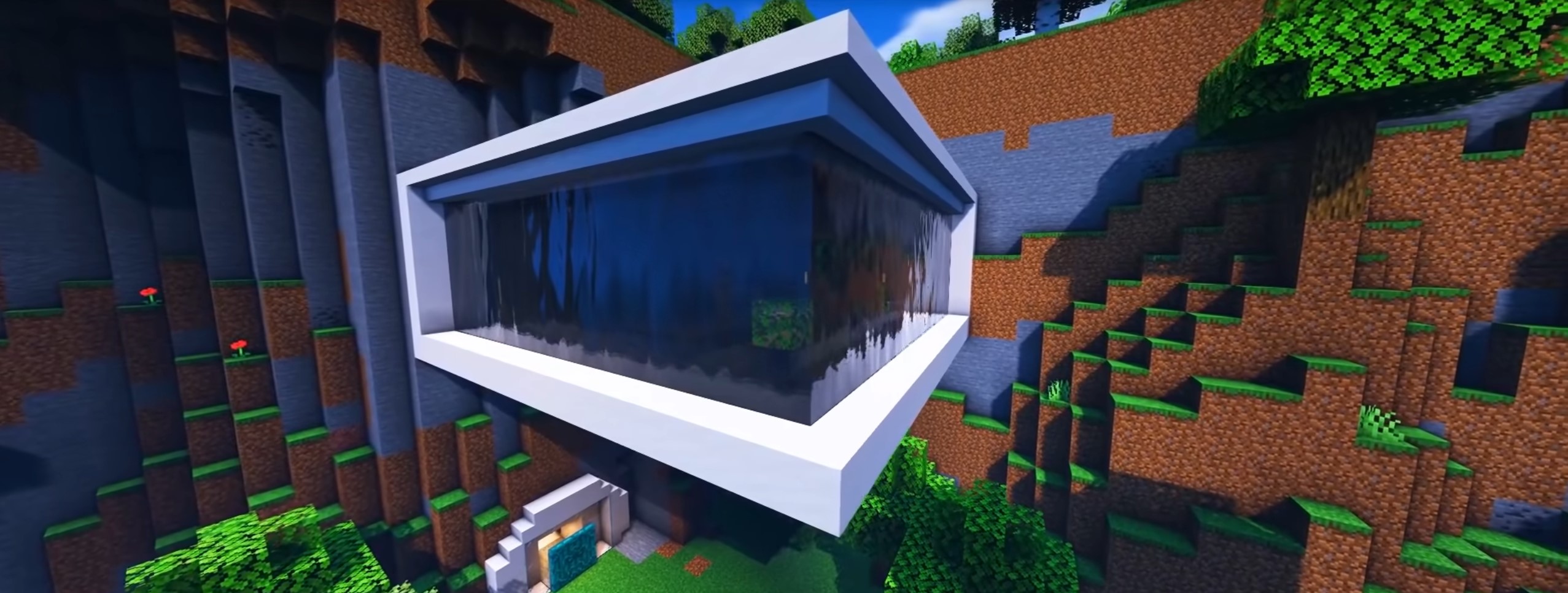 Minecraft Cool Waterfall Mountain Modern House idea