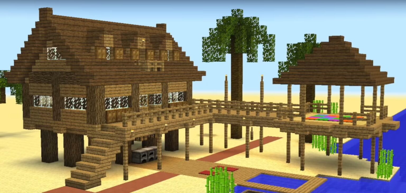 Minecraft Wooden beach house Ideas and Design