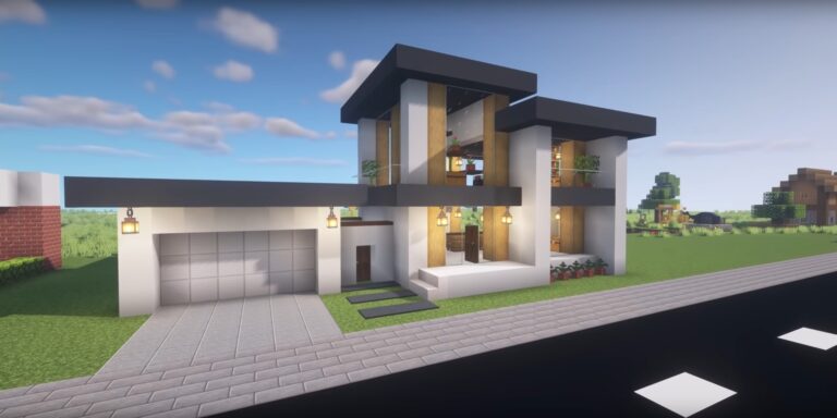 Minecraft Modern house with a garage Ideas and Design