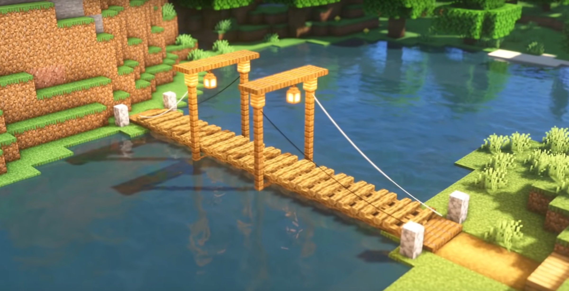 Simple suspension bridge minecraft building idea