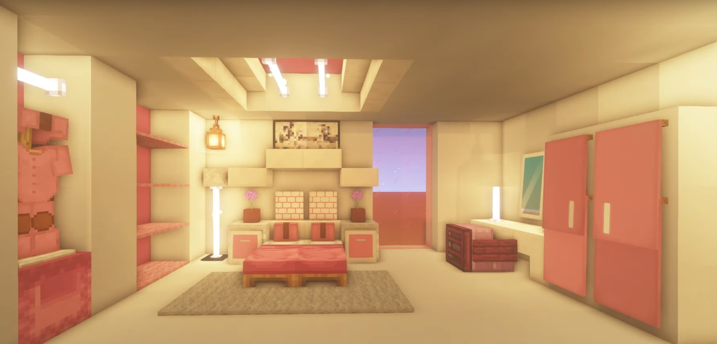Pink modern bedroom minecraft building idea