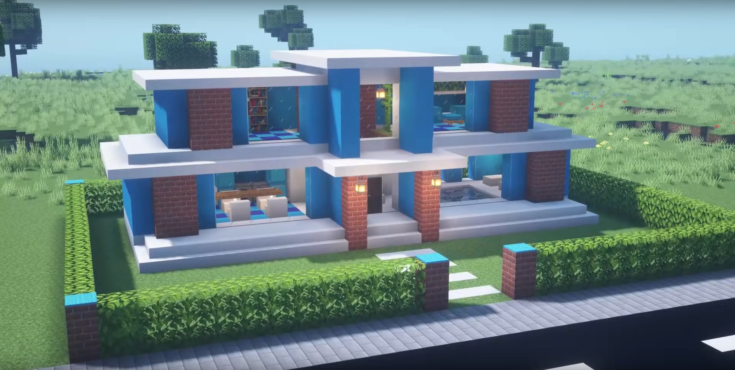 Modern blue house minecraft building idea