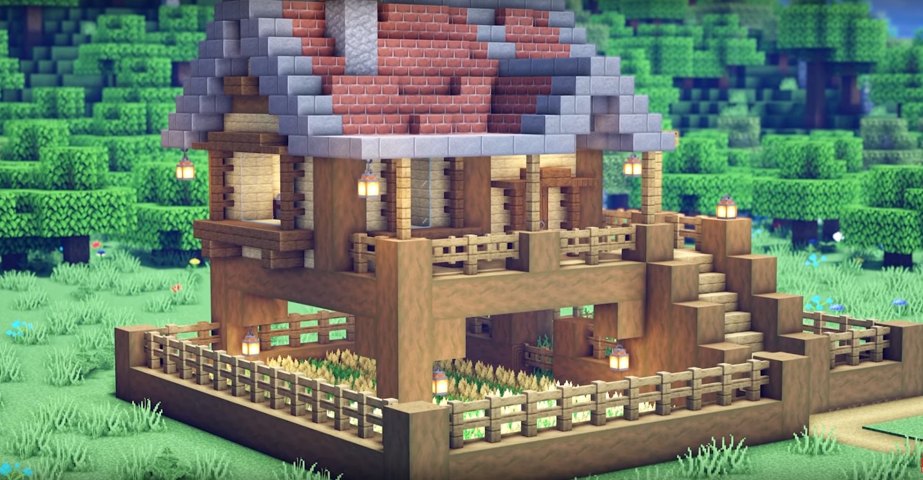 Beautiful Starter Brick House minecraft building idea