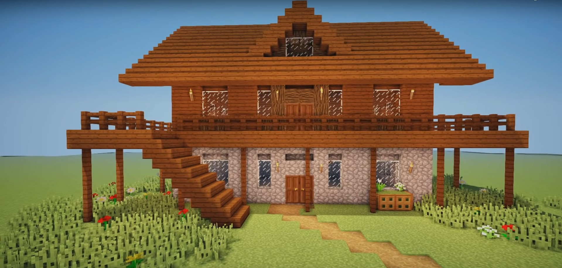 Dark oak wooden house minecraft building idea