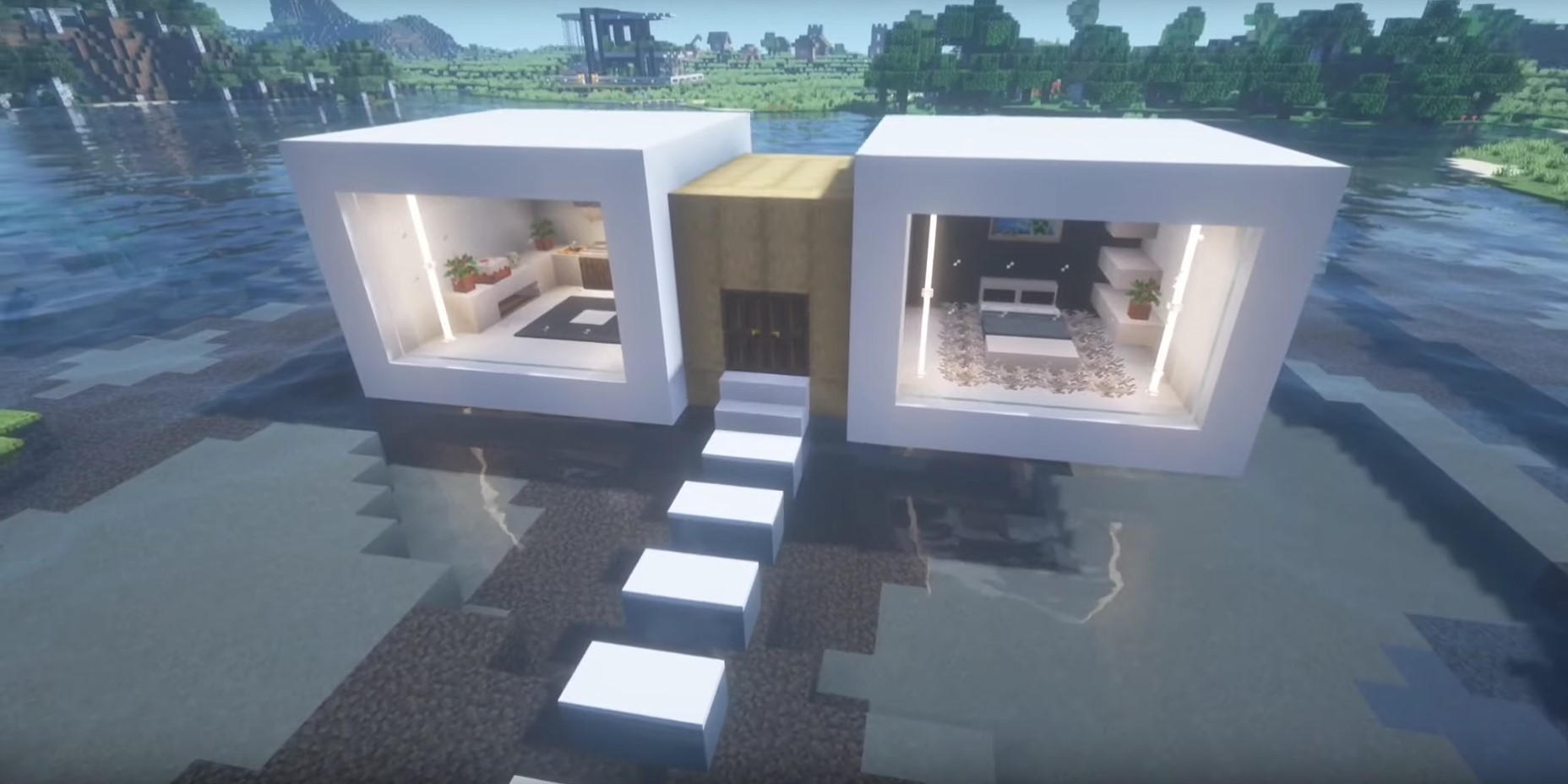 Small modern house on water minecraft building idea